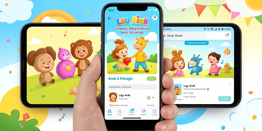 Tampilan antarmuka aplikasi 8364 dengan berbagai lagu anak yang ceria.