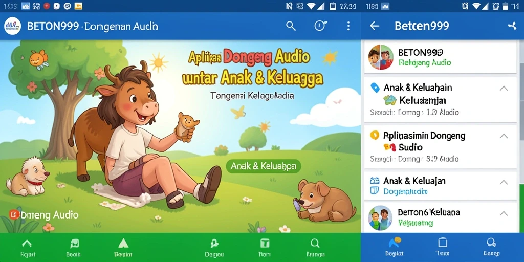 Antarmuka pengguna BETON999 dengan pilihan dongeng audio.