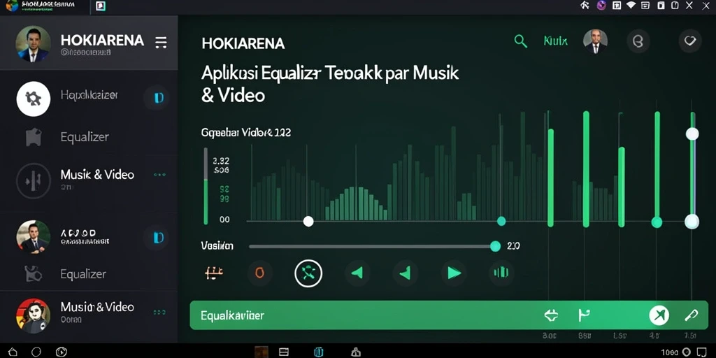 Antarmuka HOKIARENA menampilkan kontrol Equalizer yang intuitif dan menarik.