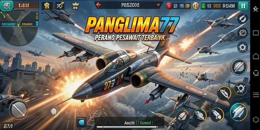 Tampilan antarmuka game Perang Pesawat yang menarik dan dinamis.