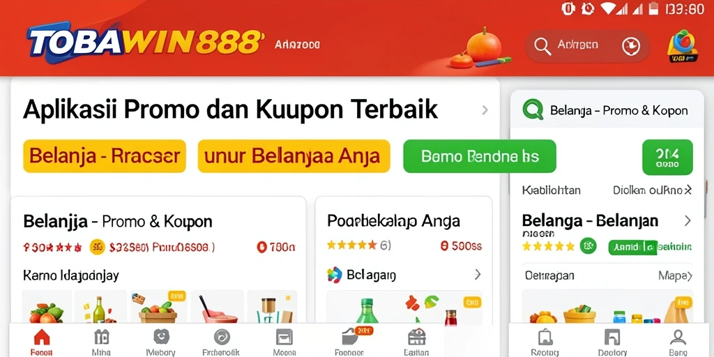 Antarmuka aplikasi TOBAWIN88 menampilkan berbagai promo dan kupon dengan jelas.